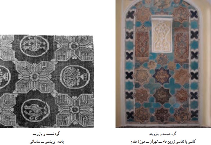 گره شمسه و بازوبند کاشی با نقاشی زرین فام ــ تهران ــ موزۀ مقدم